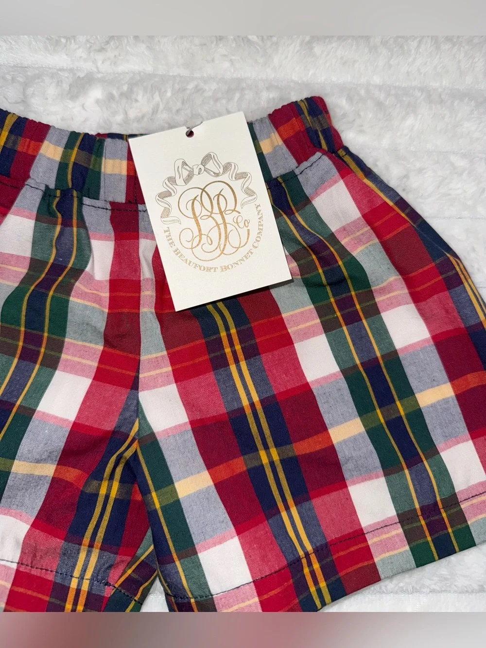 The Beaufort Bonnet Company plaid pull on shorts, size 6-12 mos, NWT